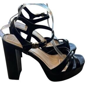 bebe Women's Inessa Chunky Ankle Strap Platform Heels Sandals size 9.5 Y2K 90’s